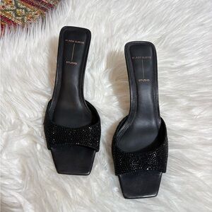 Black Suede Studio Bejeweled Kitten Heels